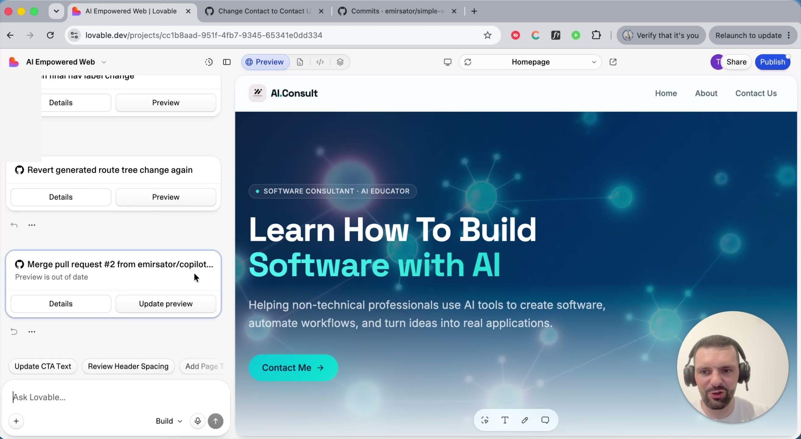Lovable showing the preview is out of date after the GitHub merge